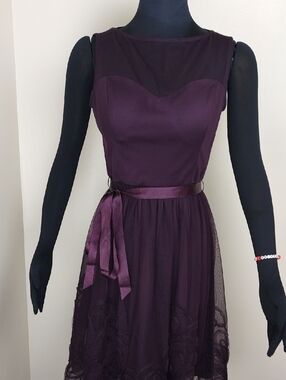 Eliza J Plum Lace Fit Flare Cocktail Dress Sash Belt Size Medium